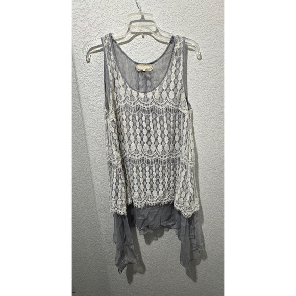 A'Reve Women's Tank Top Sz L Sliver White Sheer Lace Fairy Grunge BOHO - Picture 6 of 11